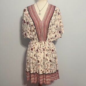 Kori Cream Mini Dress with Rust Floral and Border Trim